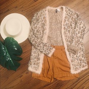H&M leopard fuzzy cardigan
